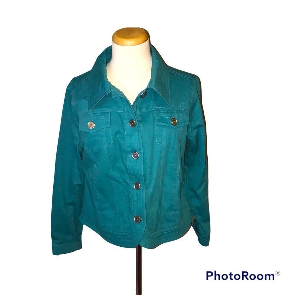KEREN HART turquoise emerald jean jacket buttons size med m medium